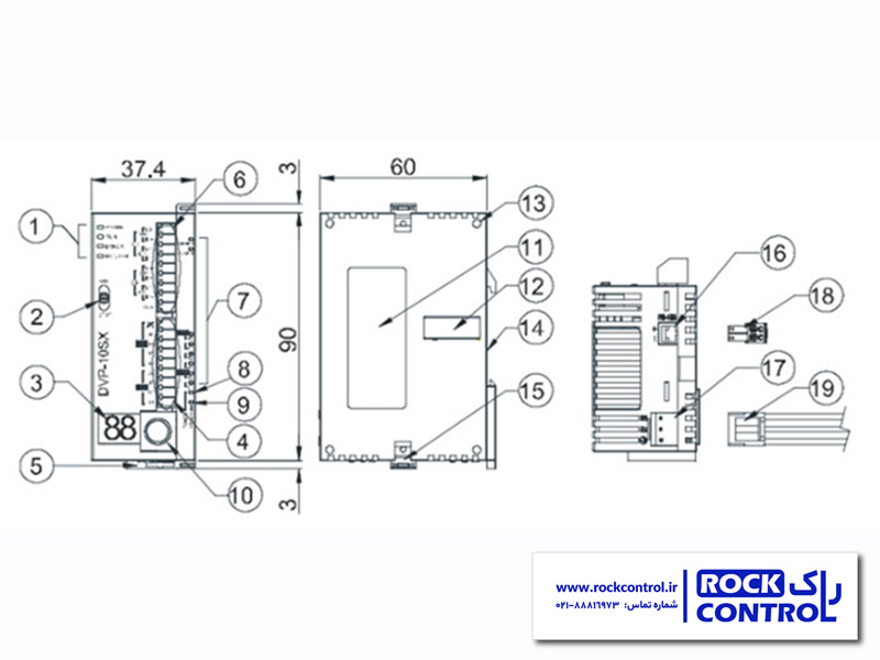 ابعاد DVP10SX PLC دلتا