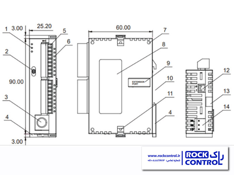 ابعاد PLC دلتا DVP14SS211T