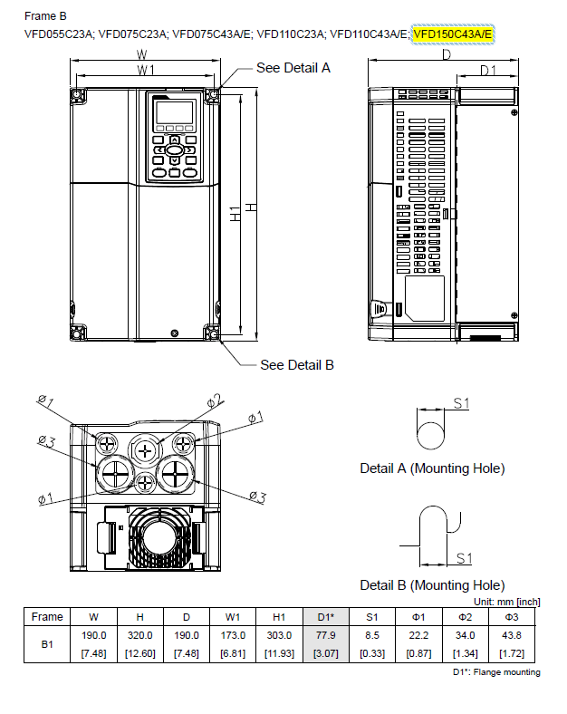 VFD150C43A ابعاد