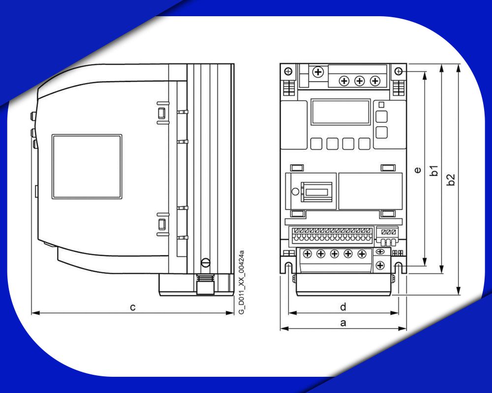 ابعاد اینورتر تک فاز زیمنس کد 6SL3210-5BB21-5UV1
