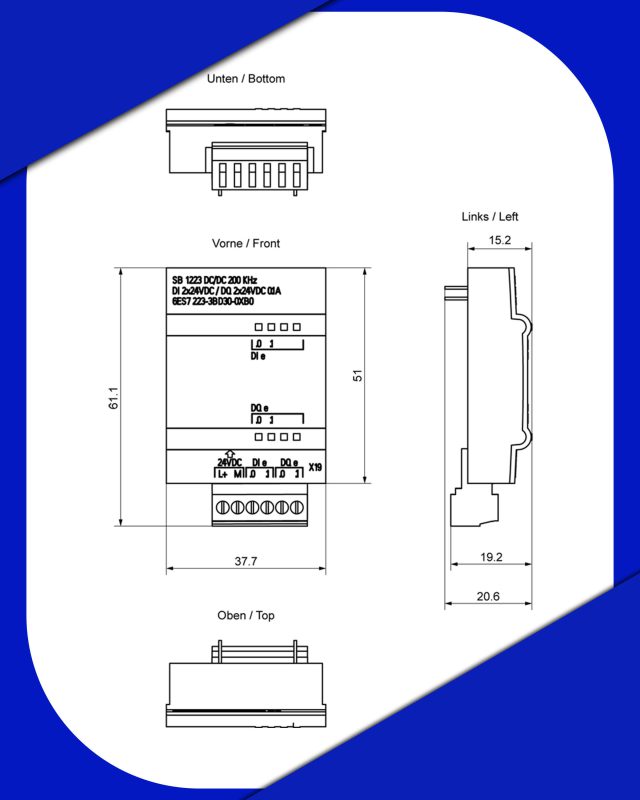 ابعاد ماژول ورودی خروجی دیجیتال زیمنس کد 6ES7223-3BD30-0XB0 مدل SB 1223
