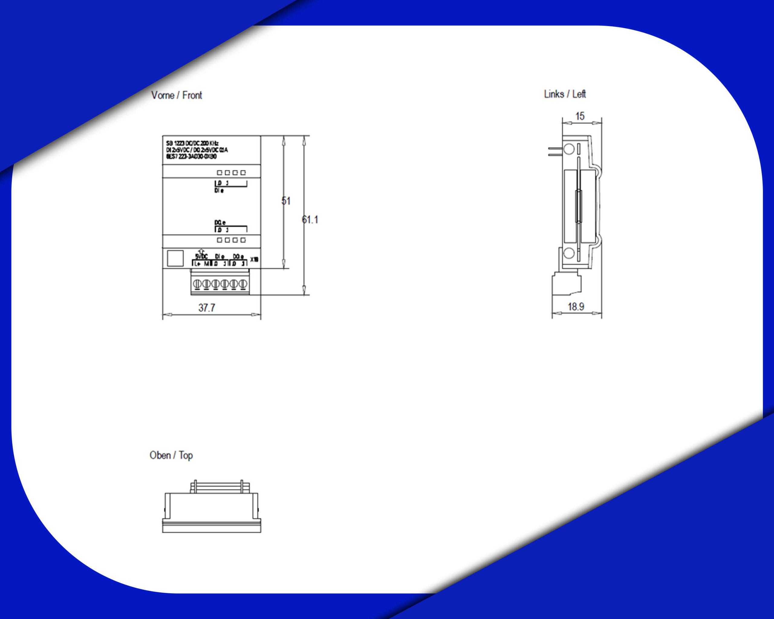 ابعاد ماژول ورودی/خروجی دیجیتال زیمنس کد 6ES7223-3AD30-0XB0