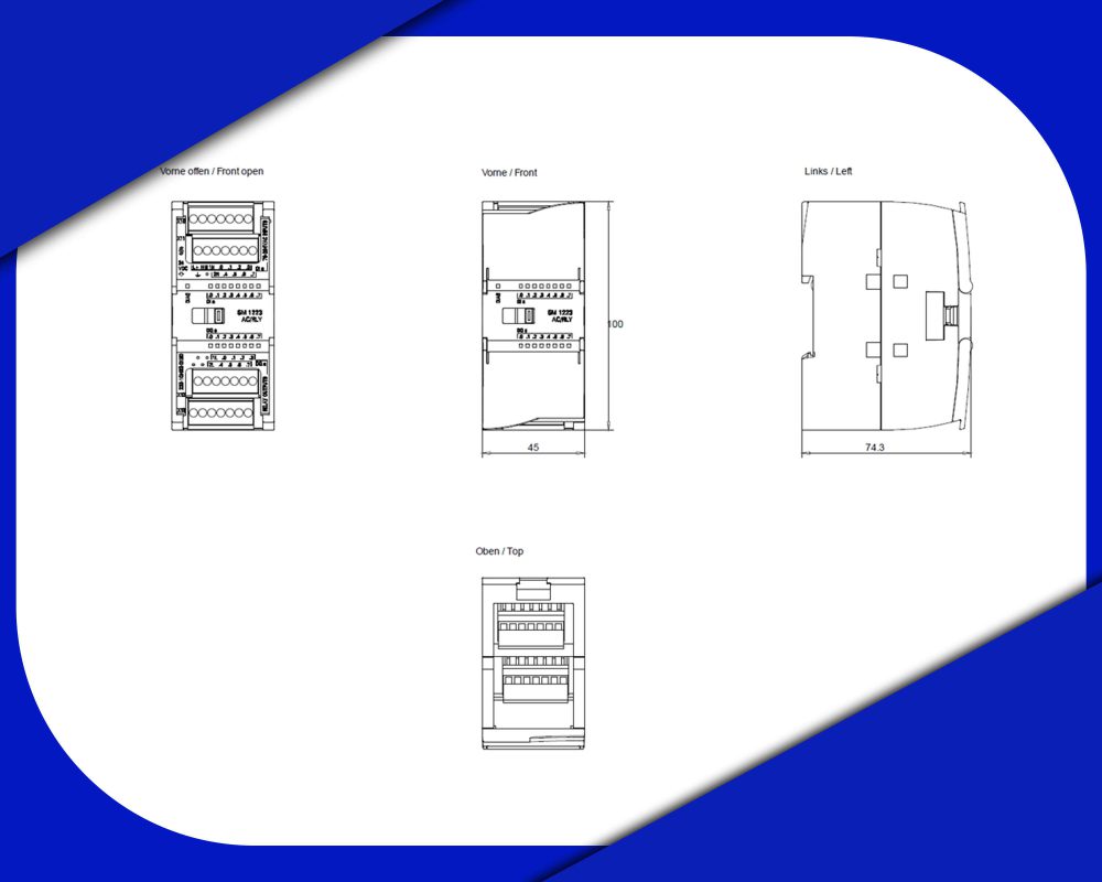 ابعاد کارت ورودی خروجی دیجیتال زیمنس کد 6ES7223-1QH32-0XB0