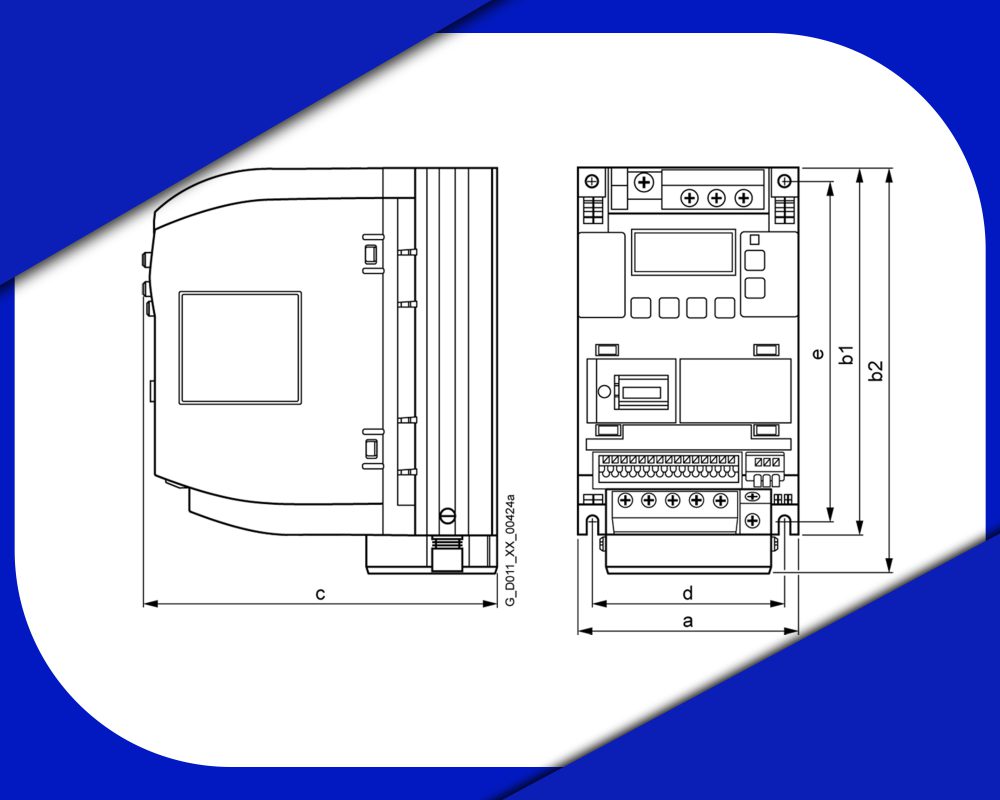 ابعاد INVERTER تک فاز زیمنس سری V20 کد 6SL3210-5BB22-2AV0