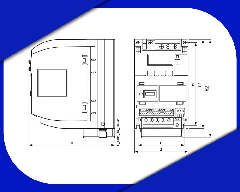 ابعاد اینورتر تک فاز SIEMENS سری V20 کد فنی 6SL3210-5BB13-7AV0