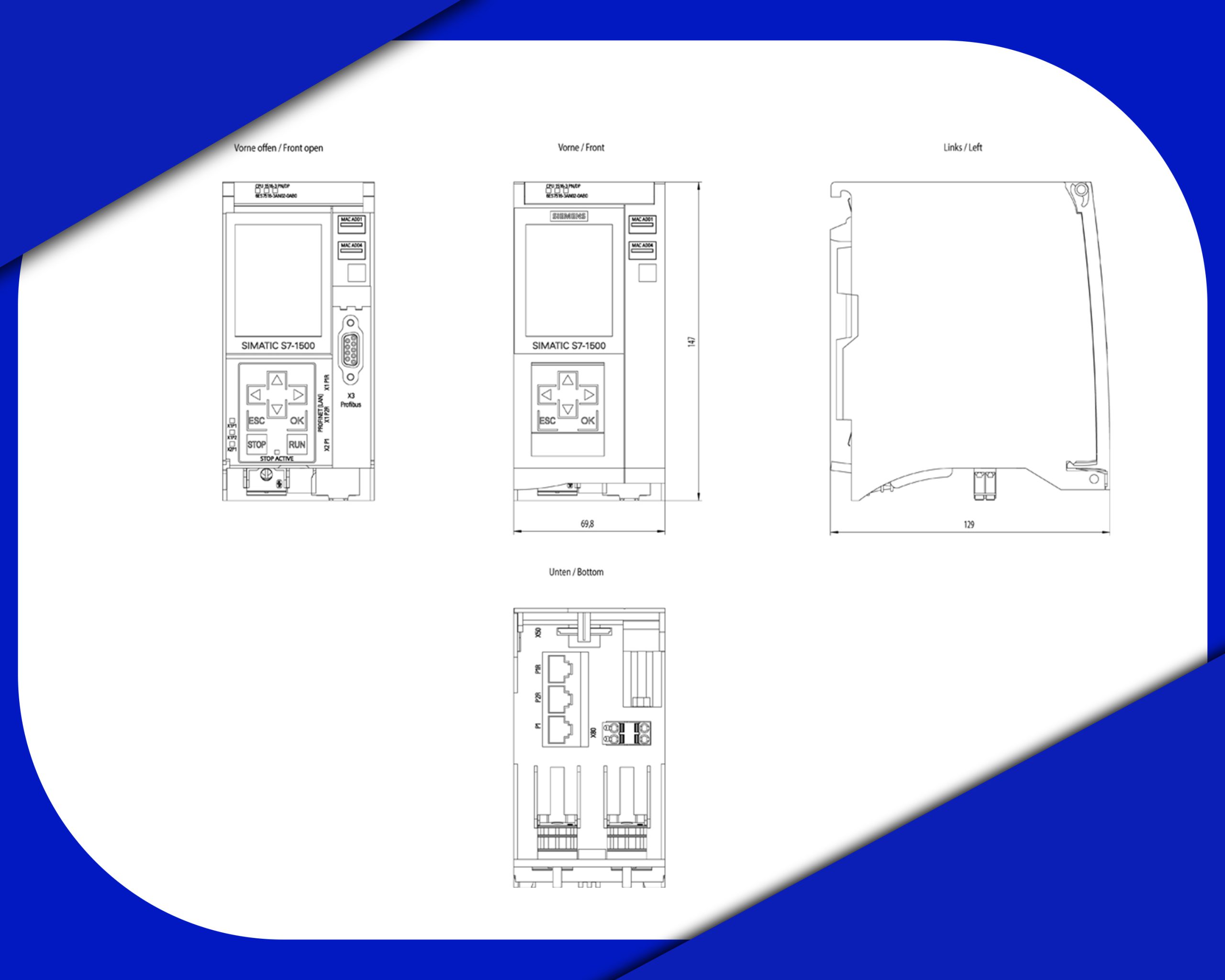 ابعاد پی ال سی 6ES7516-3AN02-0AB0 زیمنس