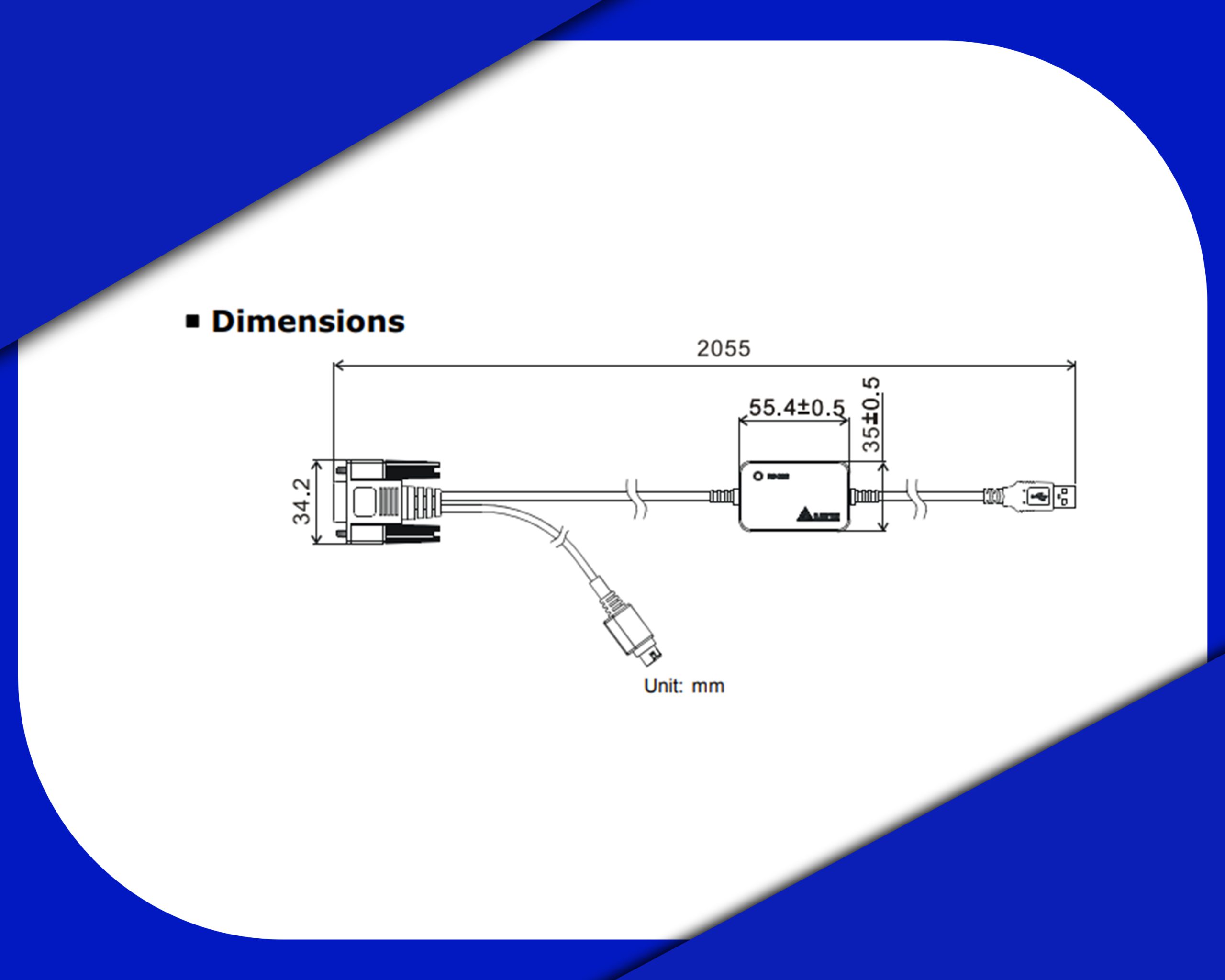 ابعاد کابل پروگرام دلتا UC-PRG020-12A