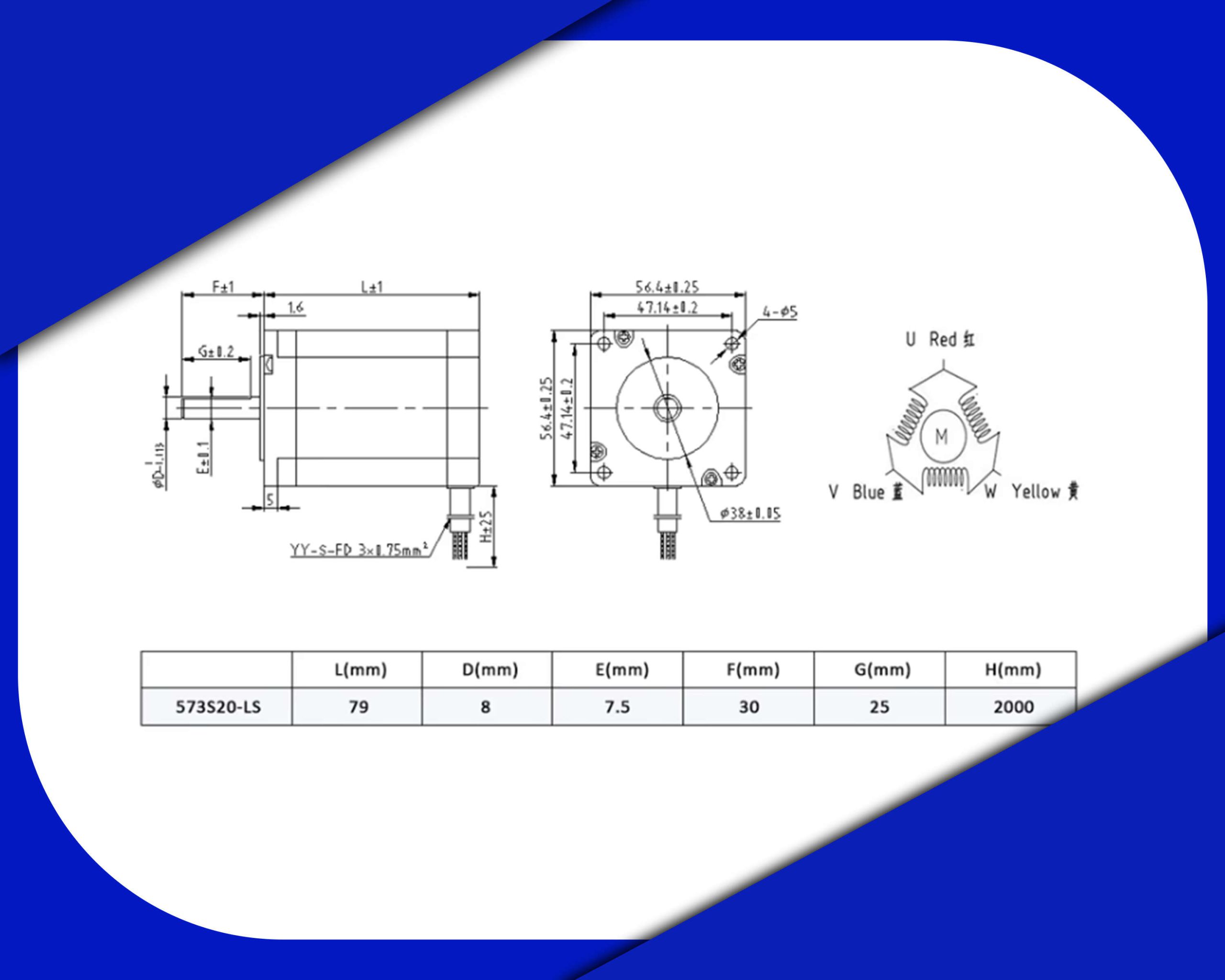 ابعاد استپ موتور لیدشاین کد 573S20-LS