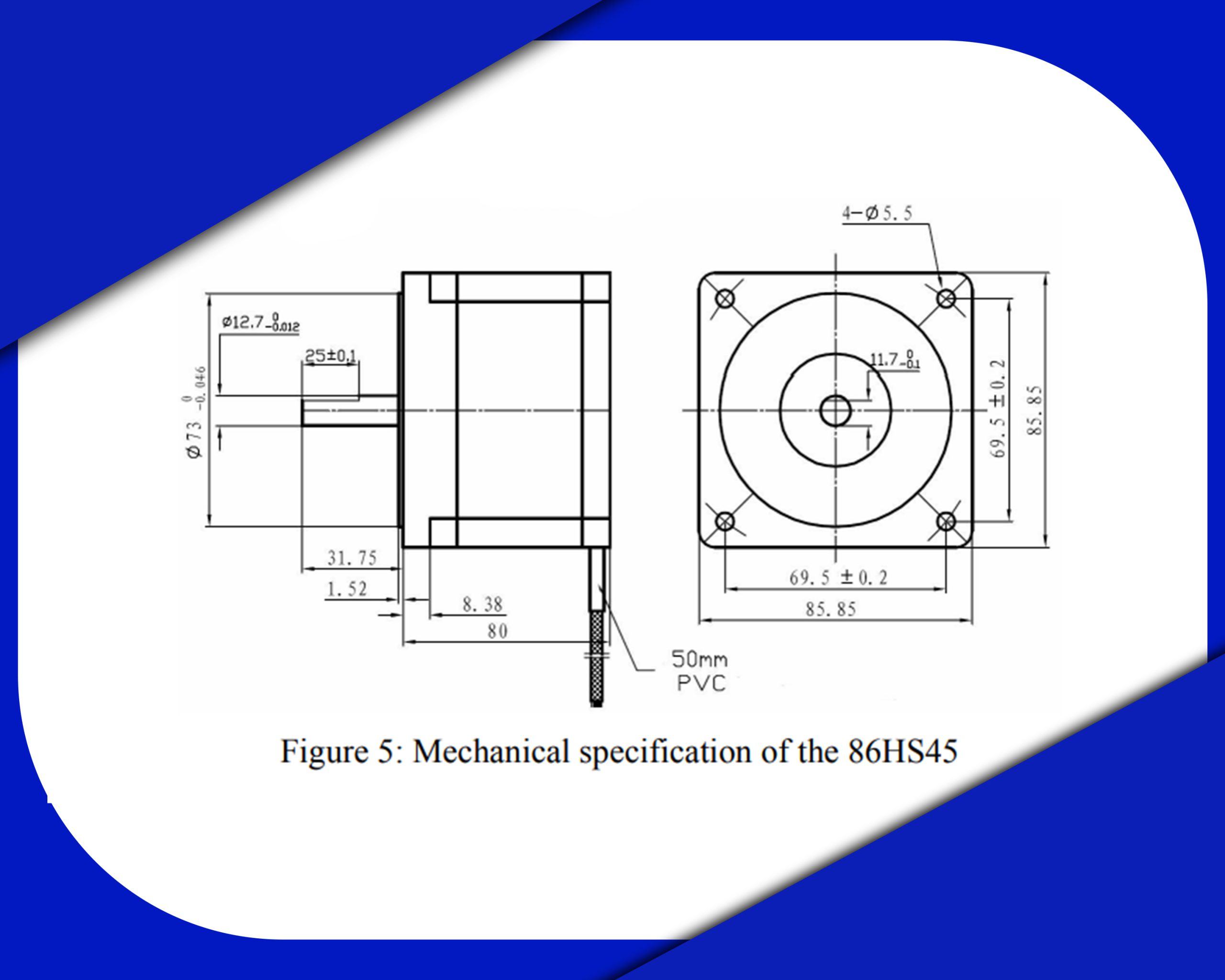 ابعاد استپ موتور لیدشاین کد 86HS45